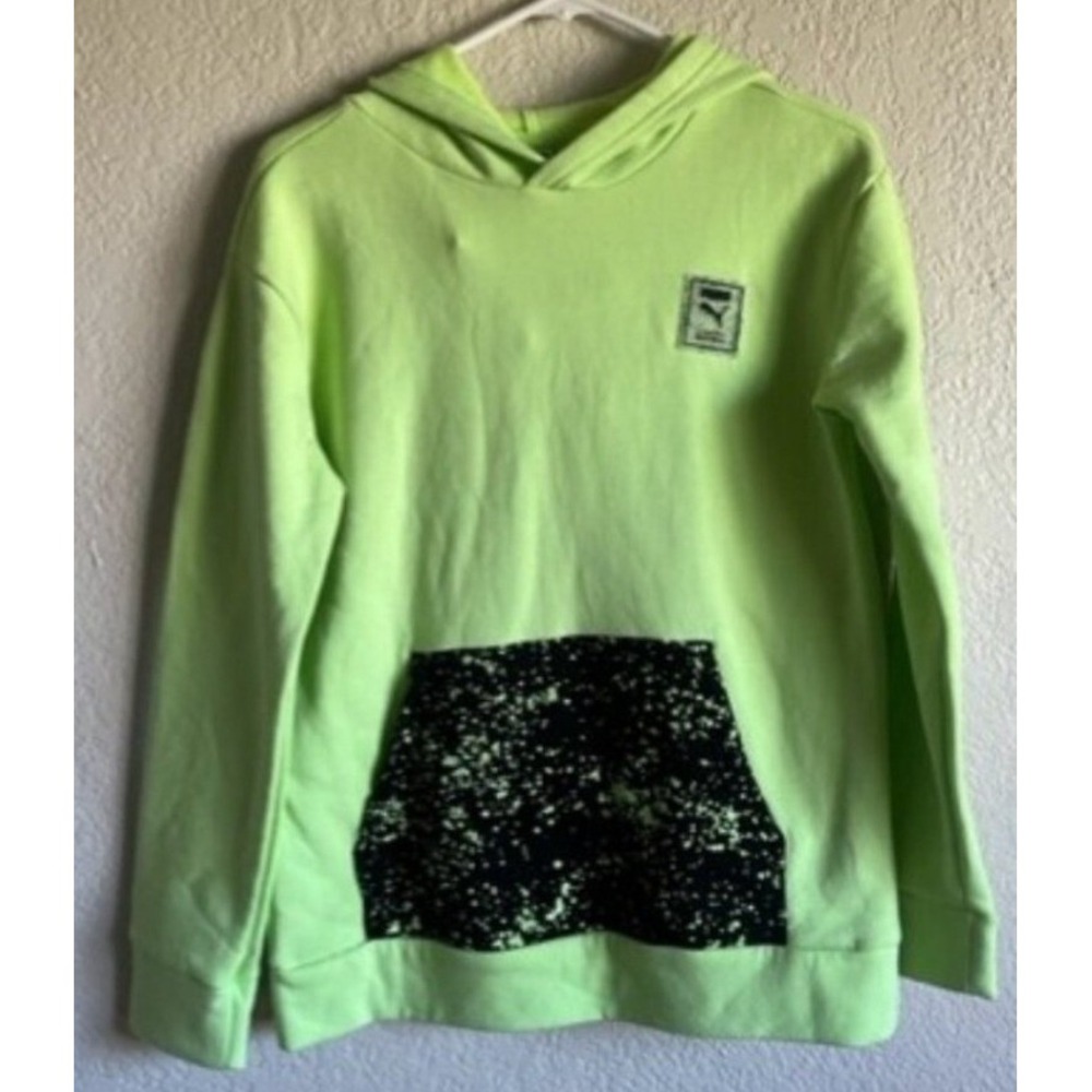 Puma Boys Large 14/16 Hoodie NWT Neon Green Pullover Kangaroo Pocket